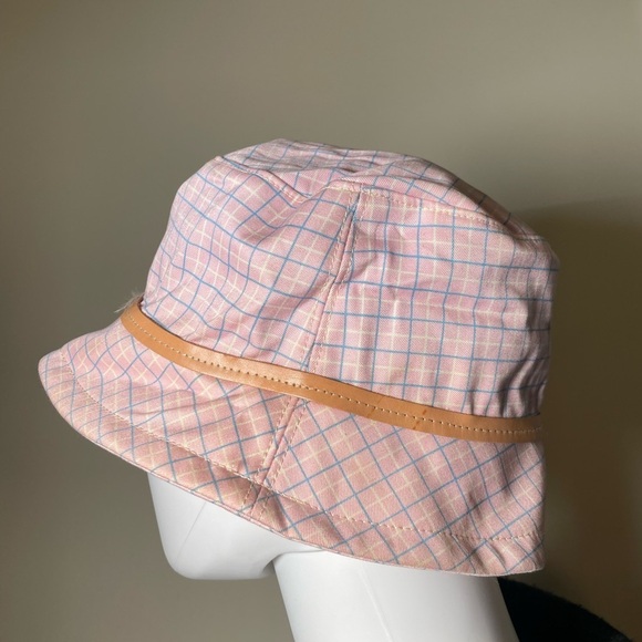 COACH Tattersall Plaid Bucket Hat Pink Blue Sz P/S Leather Trim Cotton Preppy main image 9
